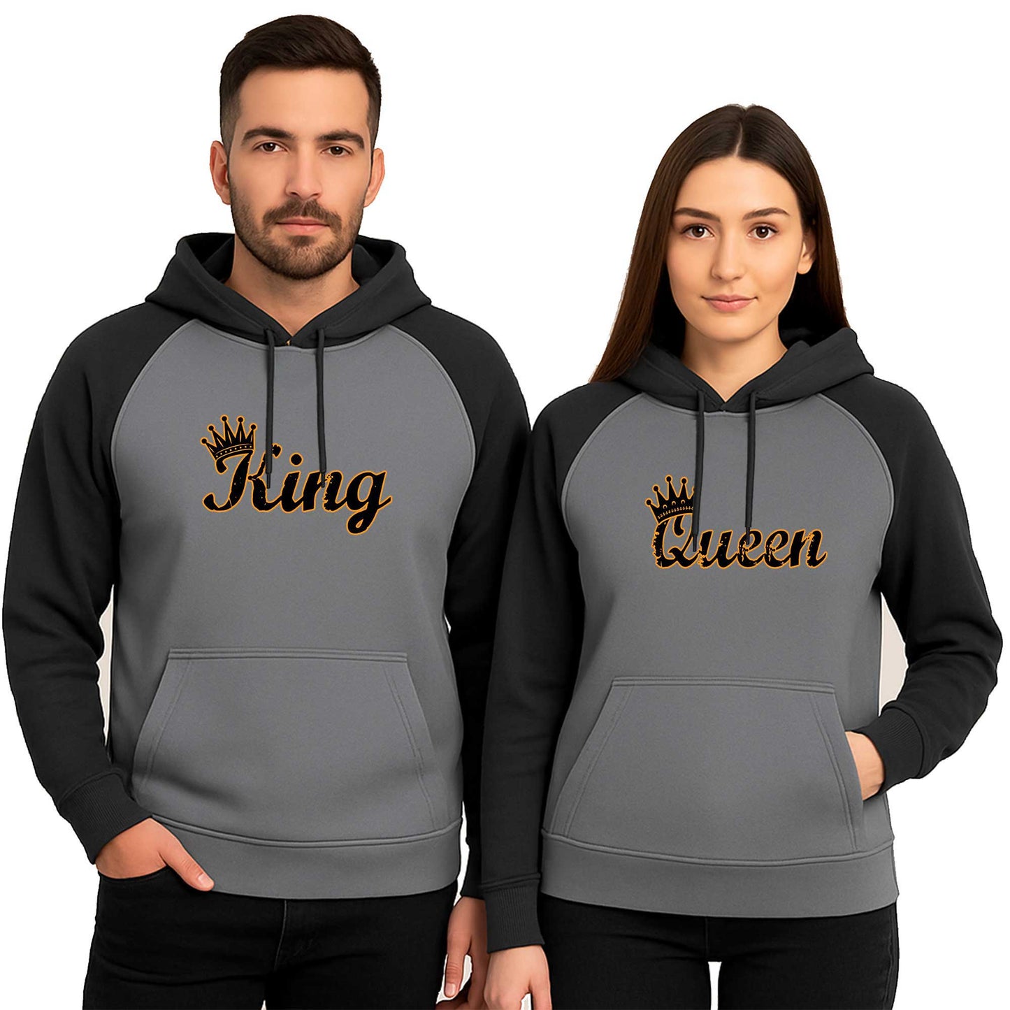 King Queen 1 Sevgili Çift Renkli Kapşonlu Sweatshirt Hoodie