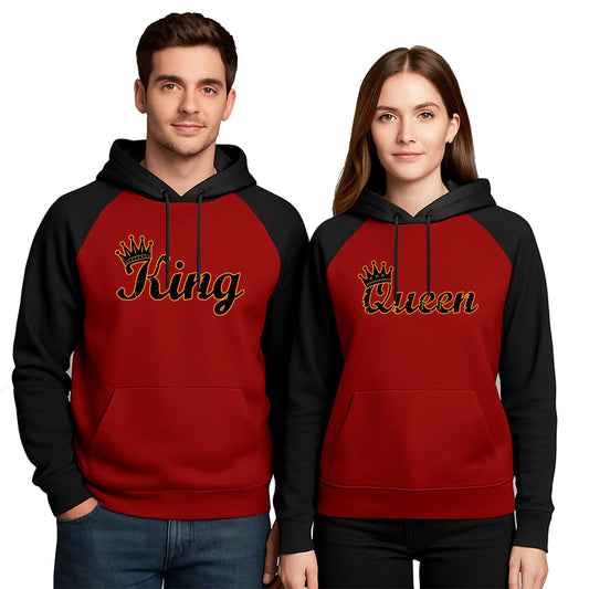 King Queen 1 Sevgili Çift Renkli Kapşonlu Sweatshirt Hoodie