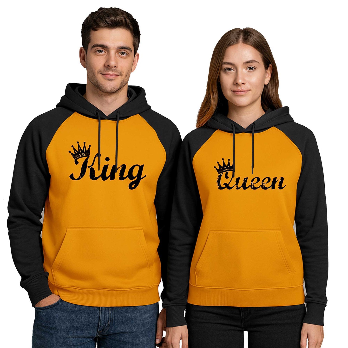 King Queen 1 Sevgili Çift Renkli Kapşonlu Sweatshirt Hoodie