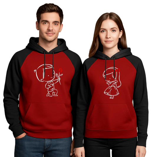 Cute Love Sevgili Çift Renkli Kapşonlu Sweatshirt Hoodie