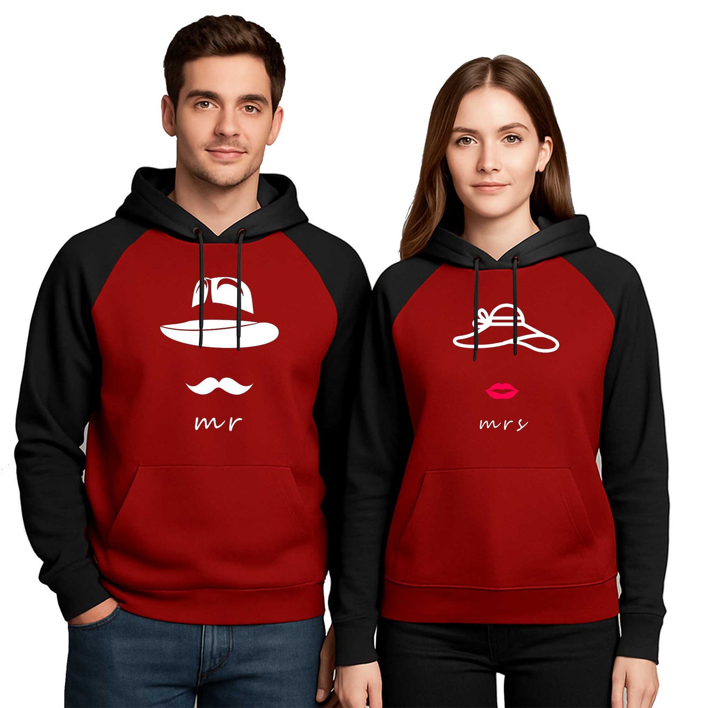 Mr Mrs Hat Sevgili Çift Renkli Kapşonlu Sweatshirt Hoodie