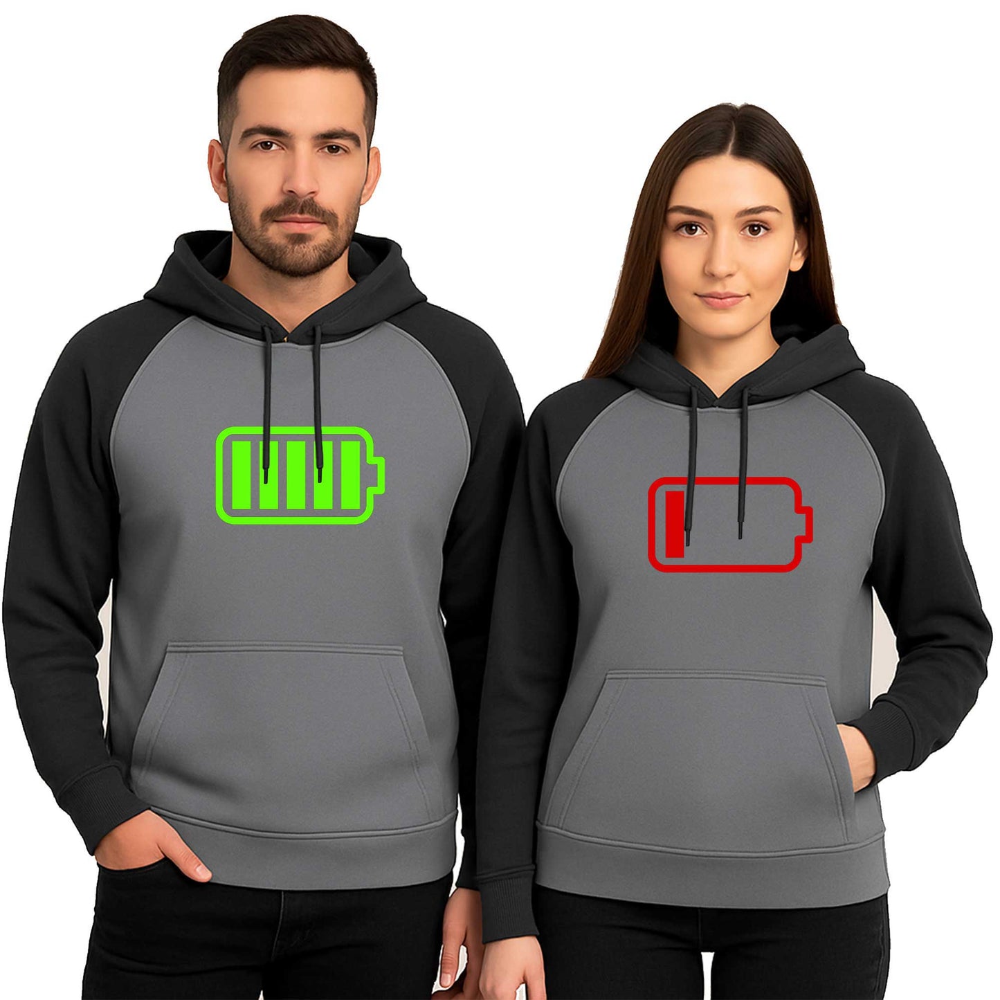Battery Sevgili Çift Renkli Kapşonlu Sweatshirt Hoodie