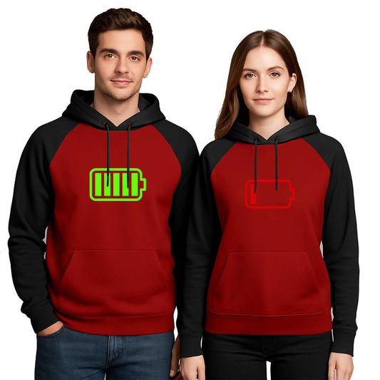 Battery Sevgili Çift Renkli Kapşonlu Sweatshirt Hoodie