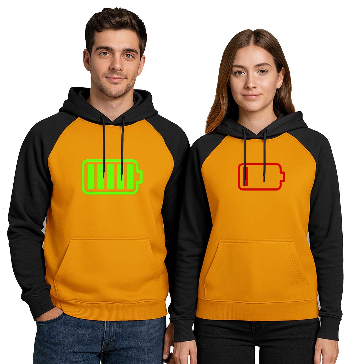 Battery Sevgili Çift Renkli Kapşonlu Sweatshirt Hoodie