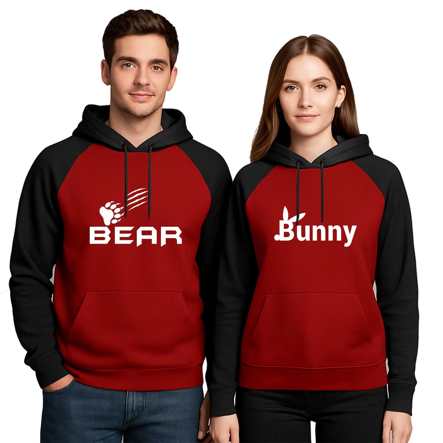 Bear Bunny Sevgili Çift Renkli Kapşonlu Sweatshirt Hoodie