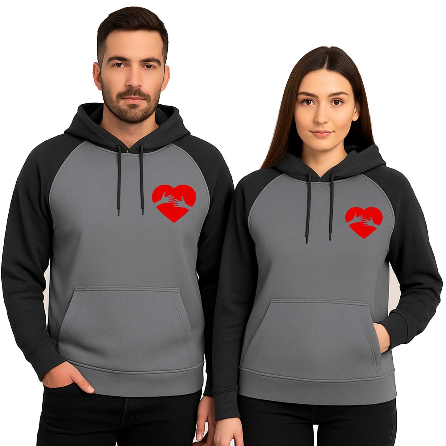 Kalp Back Sevgili Çift Renkli Kapşonlu Sweatshirt Hoodie