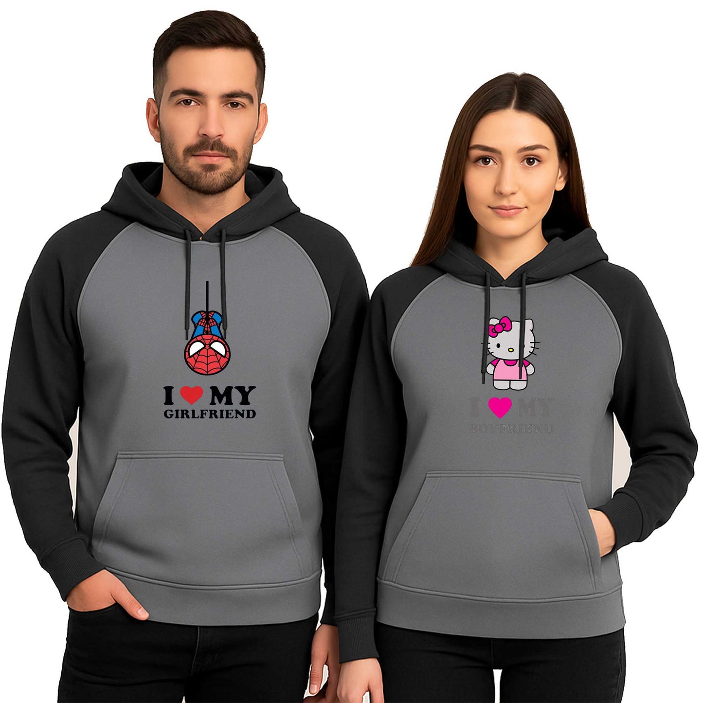 I Love My Girlfriend Sevgili Çift Renkli Kapşonlu Sweatshirt Hoodie