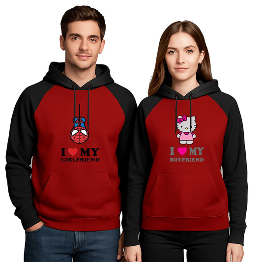 I Love My Girlfriend Sevgili Çift Renkli Kapşonlu Sweatshirt Hoodie