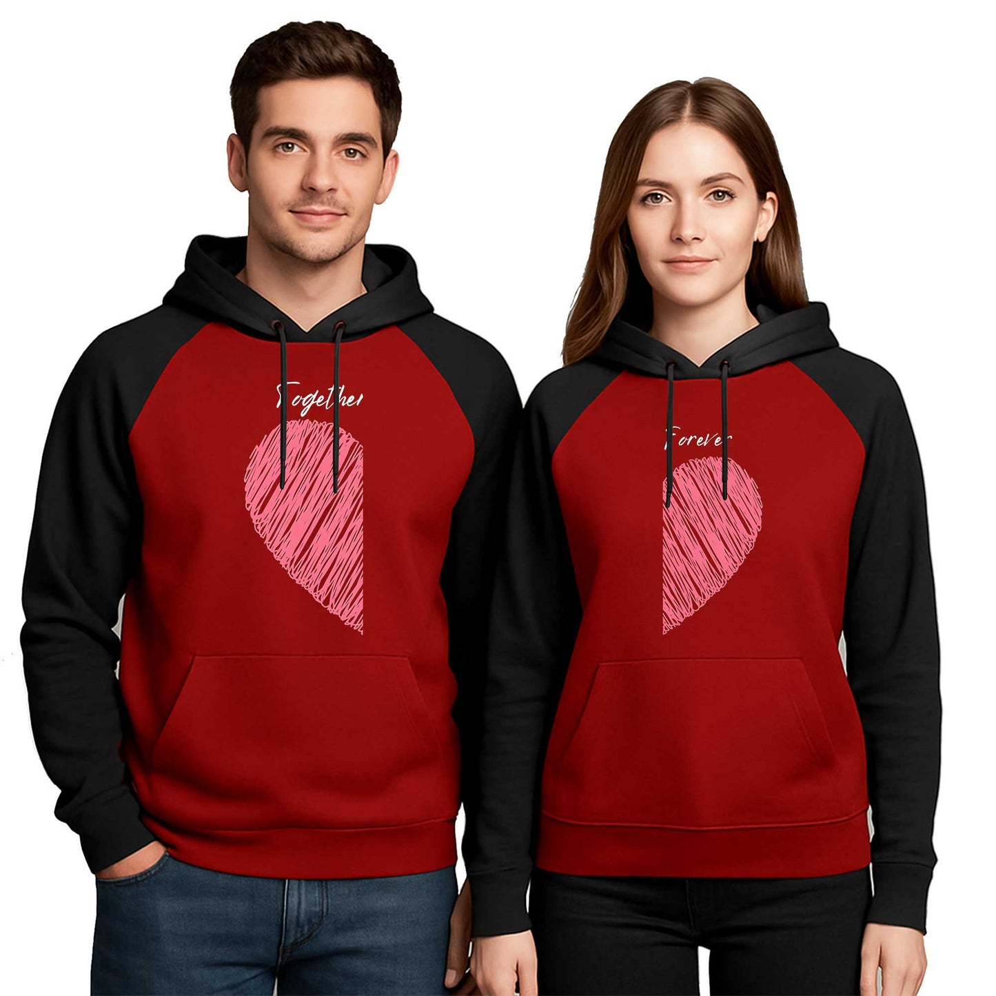 Kalp Forever Sevgili Çift Renkli Kapşonlu Sweatshirt Hoodie
