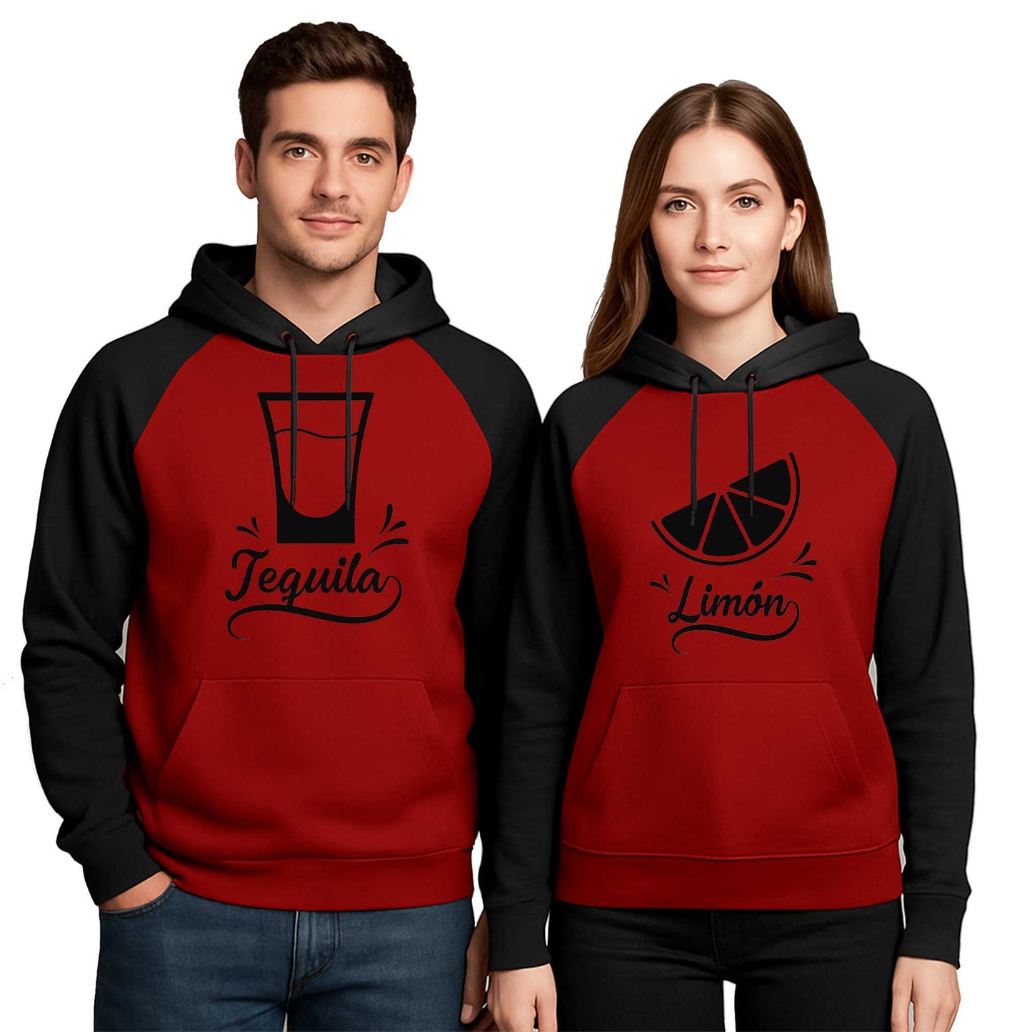 Limon Sevgili Çift Renkli Kapşonlu Sweatshirt Hoodie