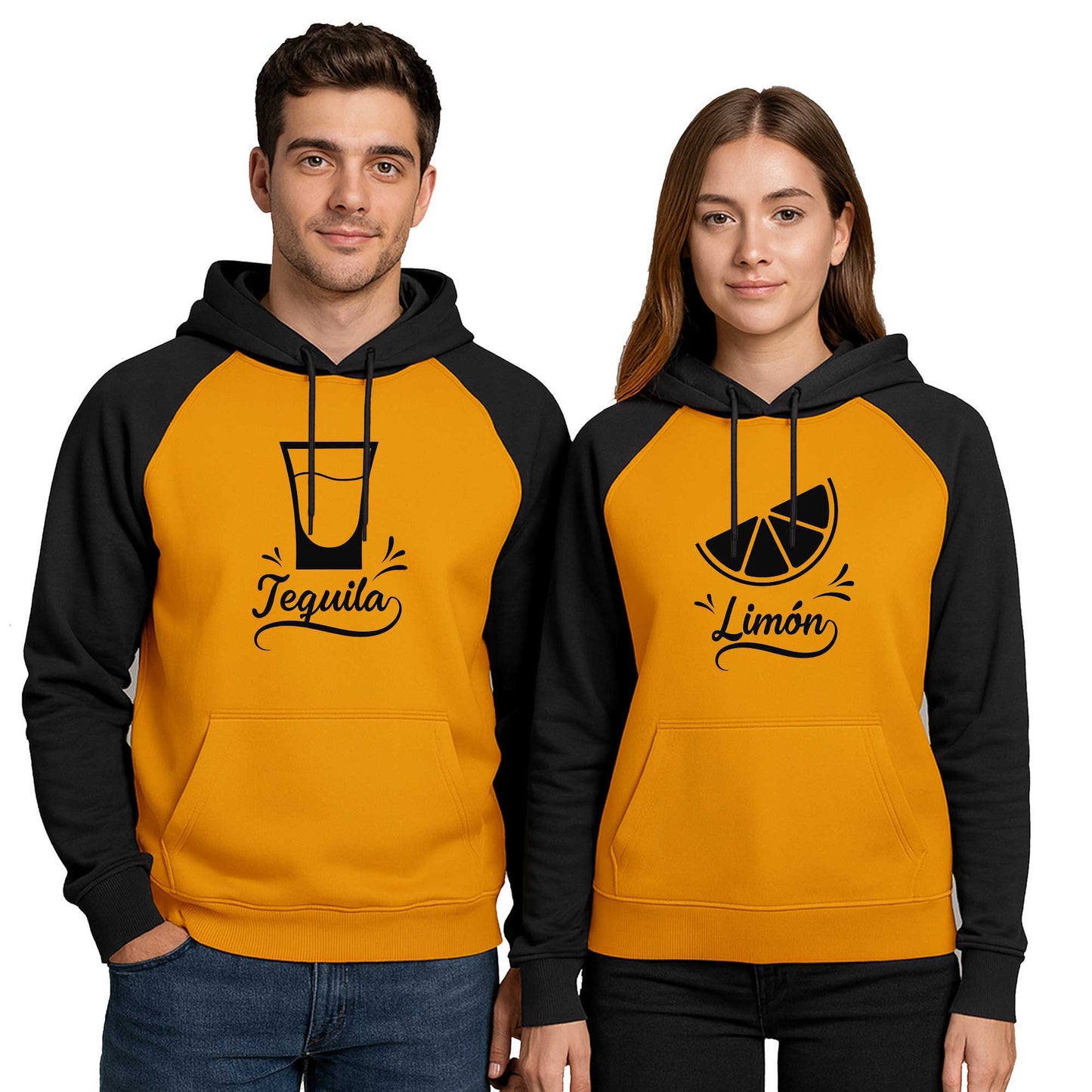 Limon Sevgili Çift Renkli Kapşonlu Sweatshirt Hoodie