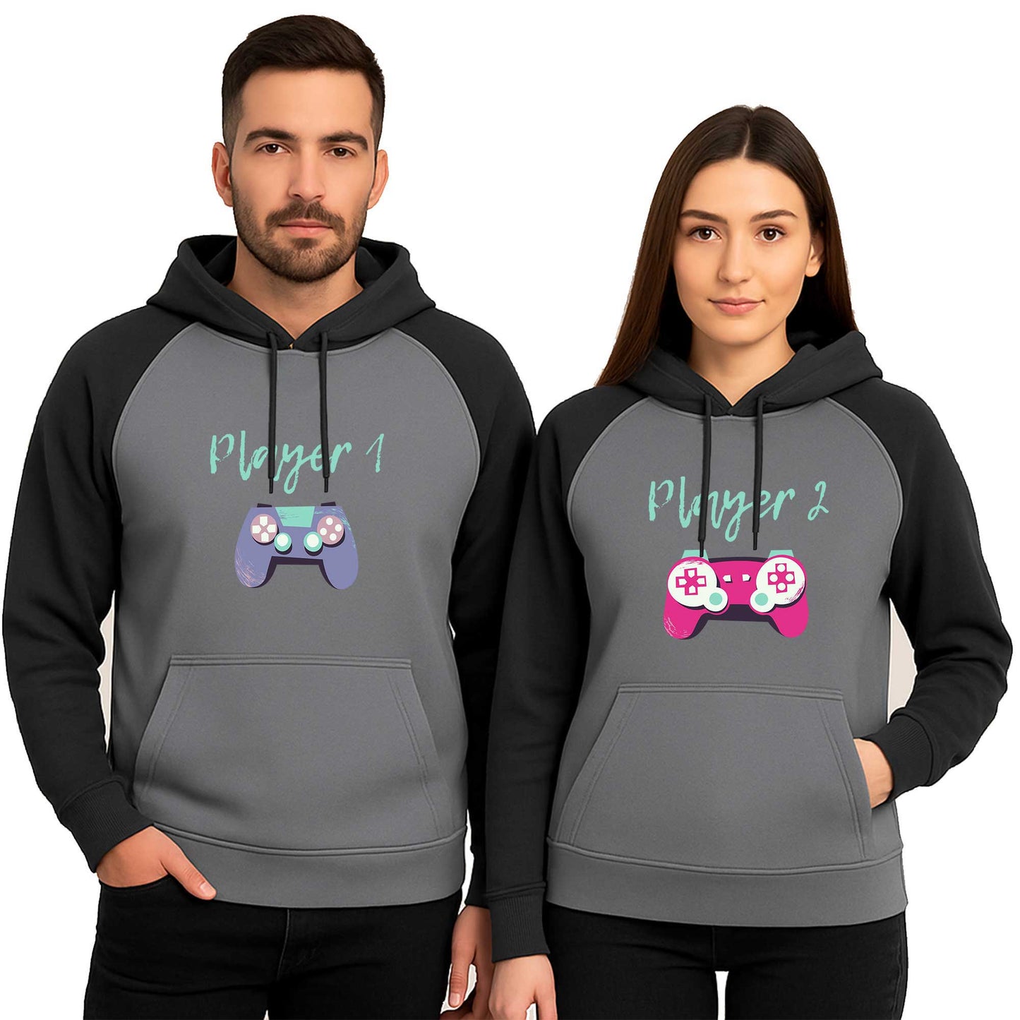 Player 2 Sevgili Çift Renkli Kapşonlu Sweatshirt Hoodie