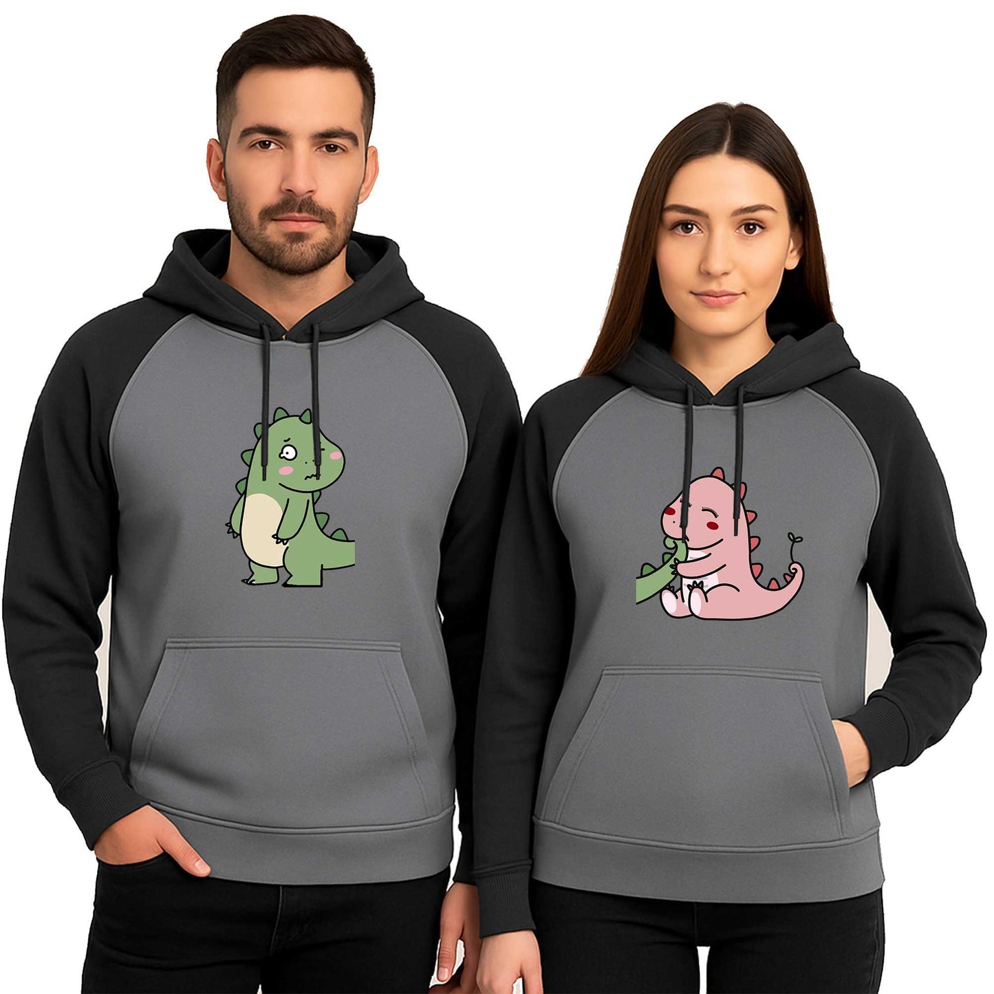 Dinazor Sevgili Çift Renkli Kapşonlu Sweatshirt Hoodie