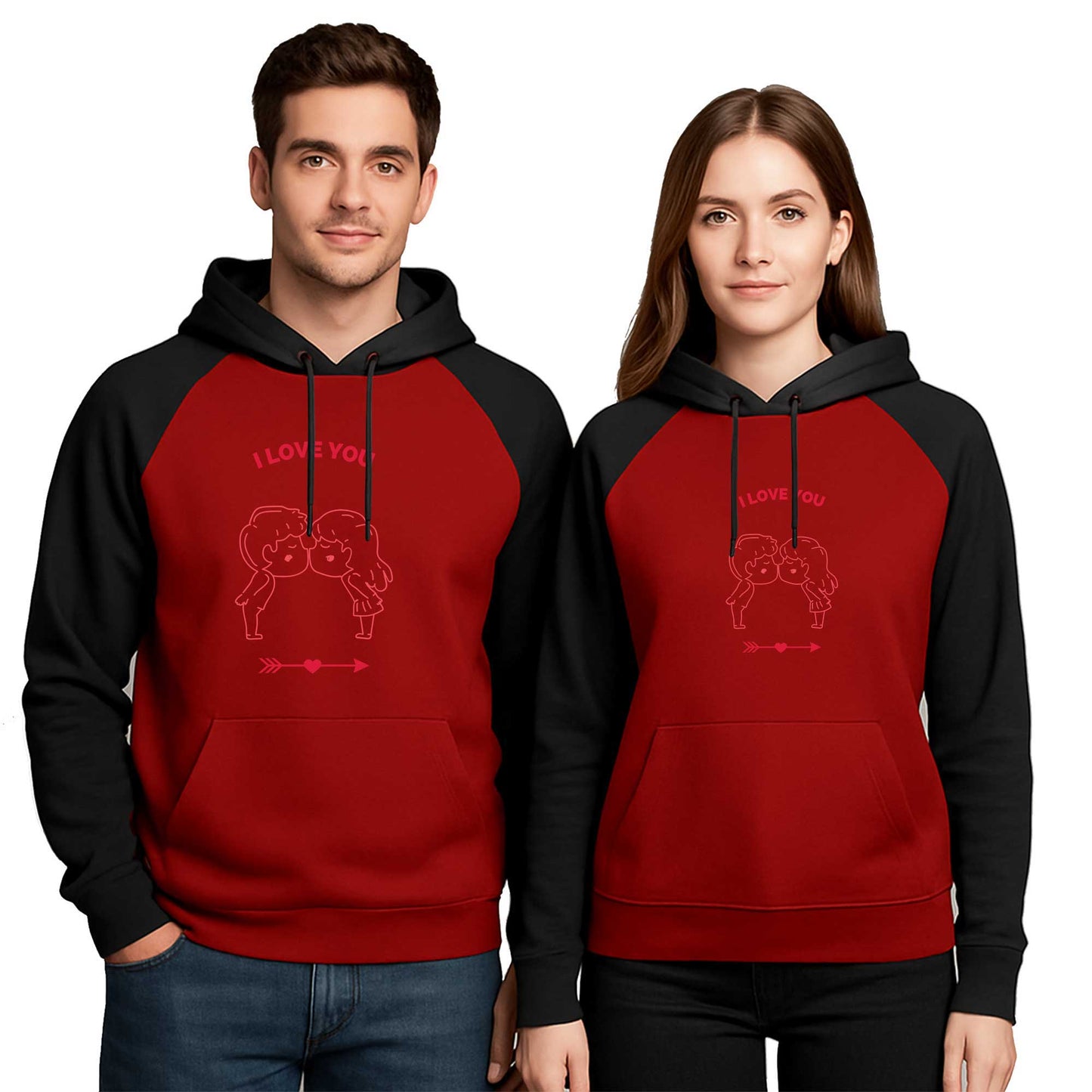 I Love You Kiss Sevgili Çift Renkli Kapşonlu Sweatshirt Hoodie