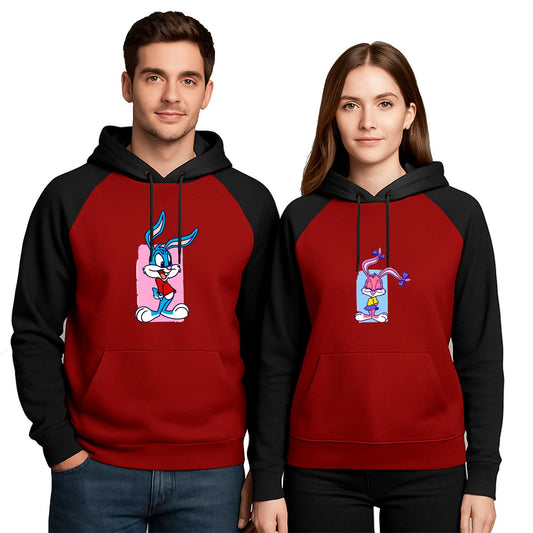 Tavşan Sevgili Çift Renkli Kapşonlu Sweatshirt Hoodie