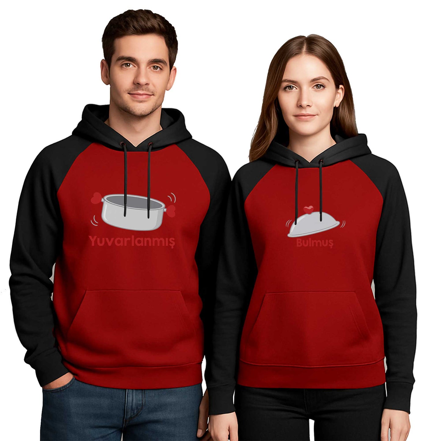 Tencere Yuvarlanmış Kapağını bulmuş Sevgili Çift Renkli Kapşonlu Sweatshirt Hoodie