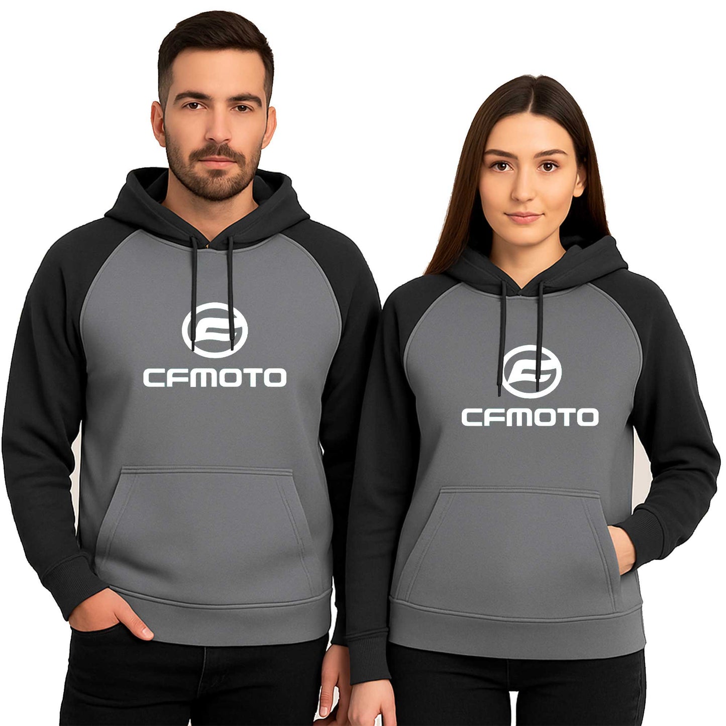 Cf Moto Logo White Sevgili Çift Renkli Kapşonlu Sweatshirt Hoodie