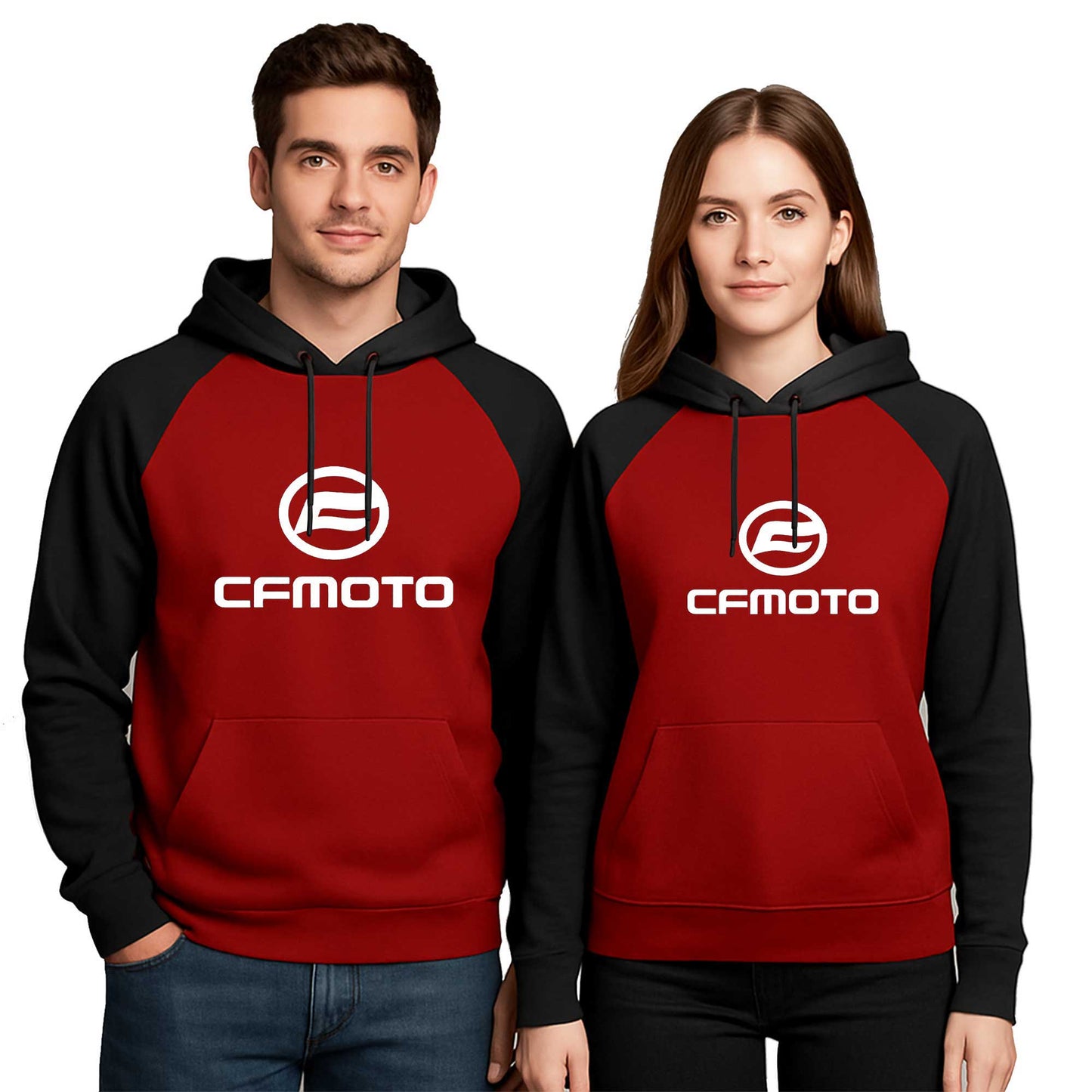 Cf Moto Logo White Sevgili Çift Renkli Kapşonlu Sweatshirt Hoodie