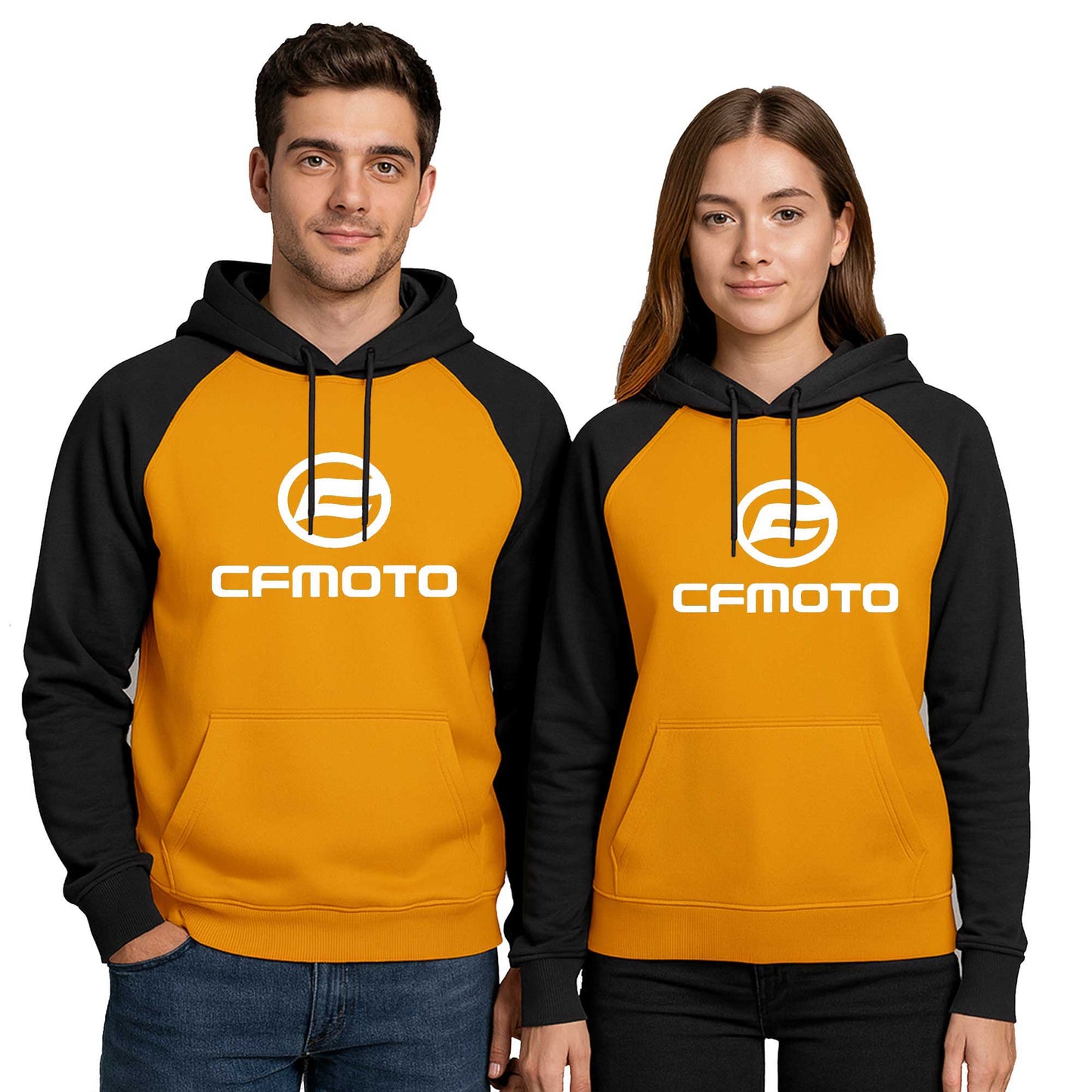 Cf Moto Logo White Sevgili Çift Renkli Kapşonlu Sweatshirt Hoodie