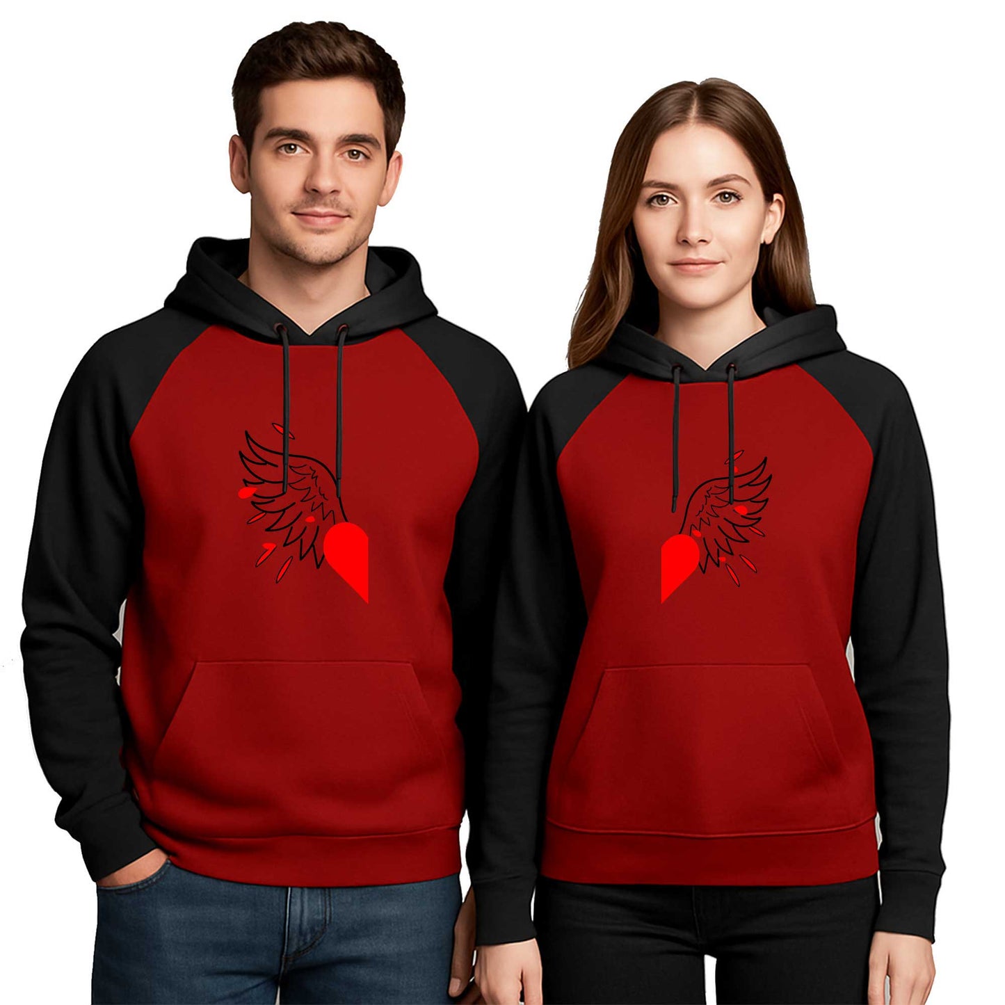 Heart Angel Wing Sevgili Çift Renkli Kapşonlu Sweatshirt Hoodie