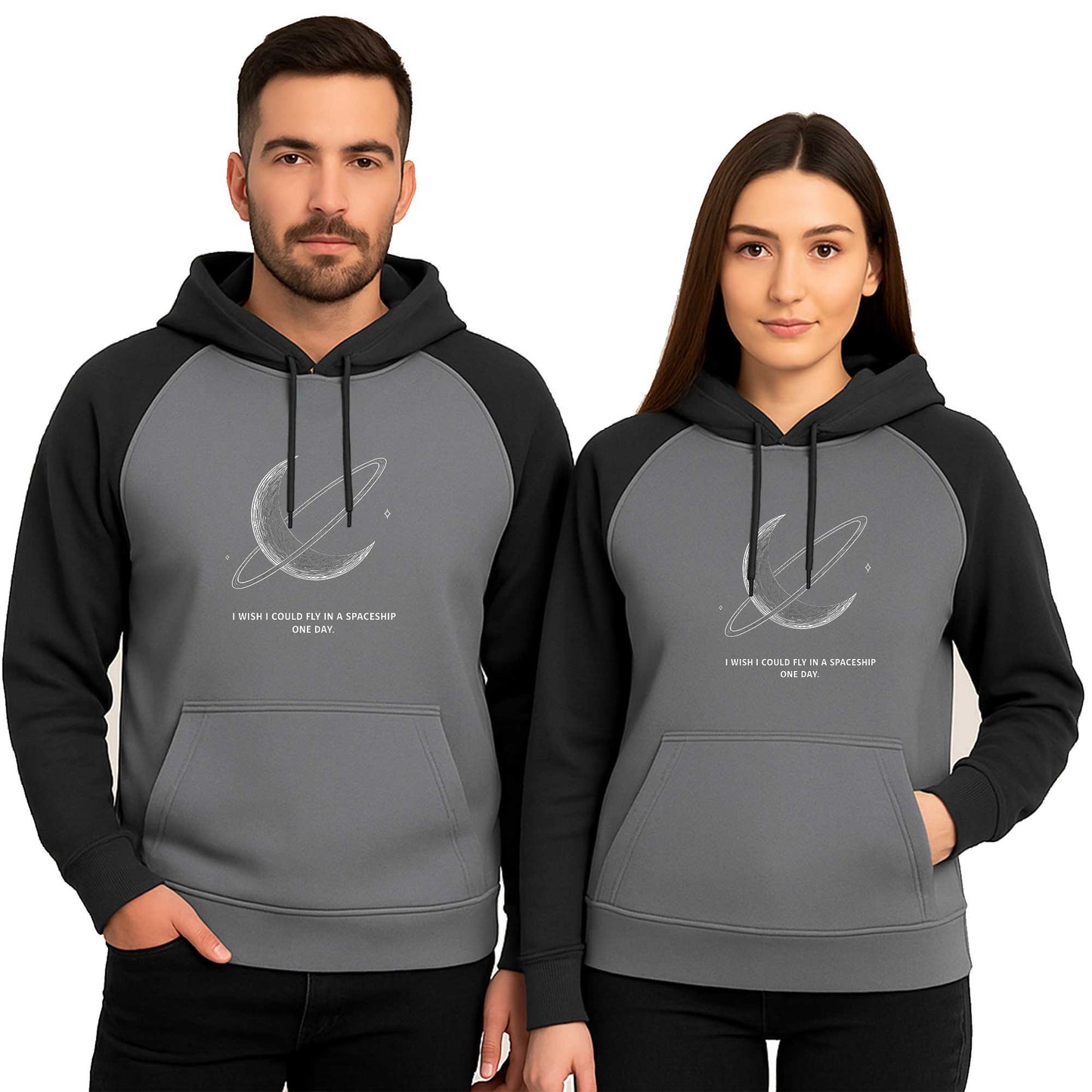 Spaceship Sevgili Çift Renkli Kapşonlu Sweatshirt Hoodie