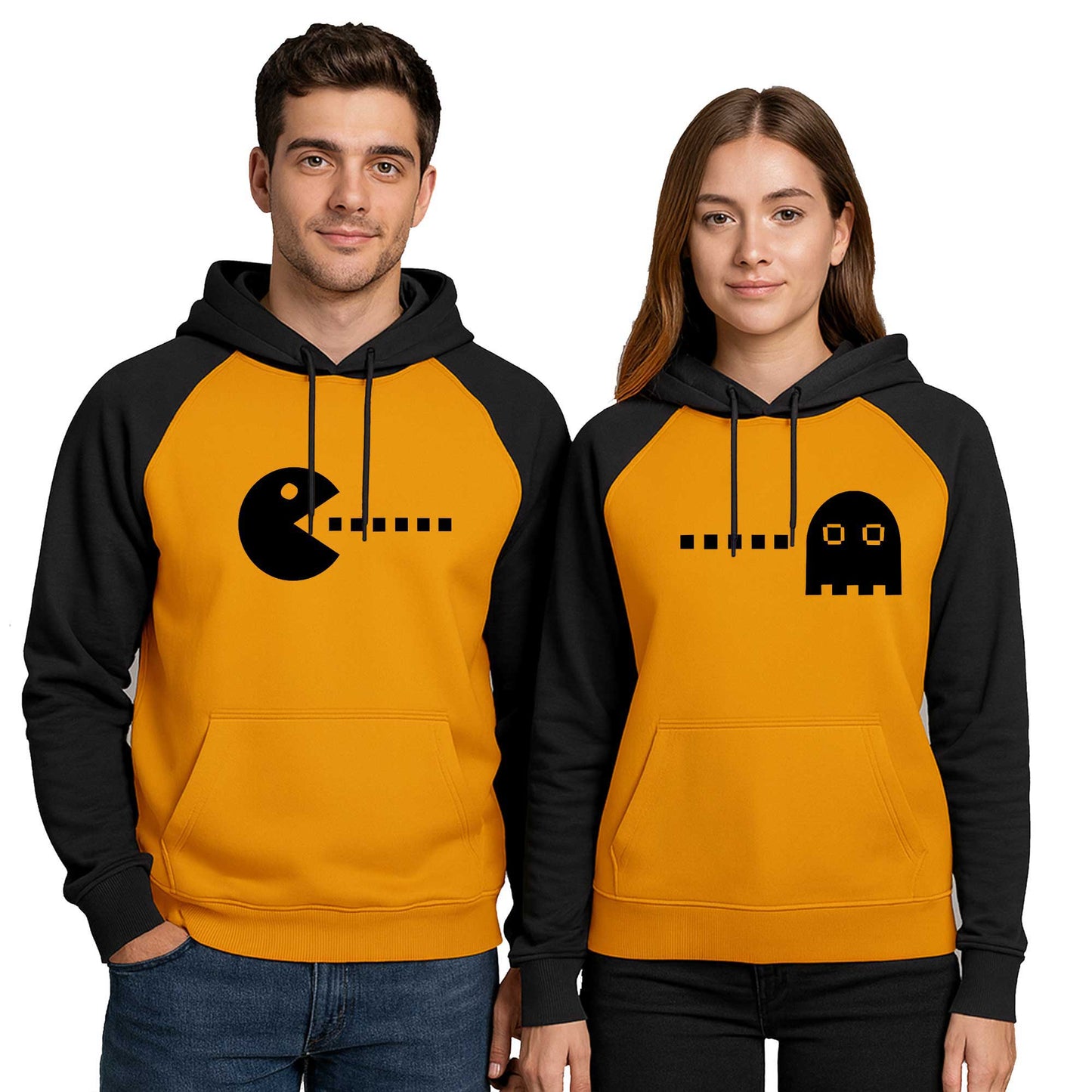 Pac Man Sevgili Çift Renkli Kapşonlu Sweatshirt Hoodie