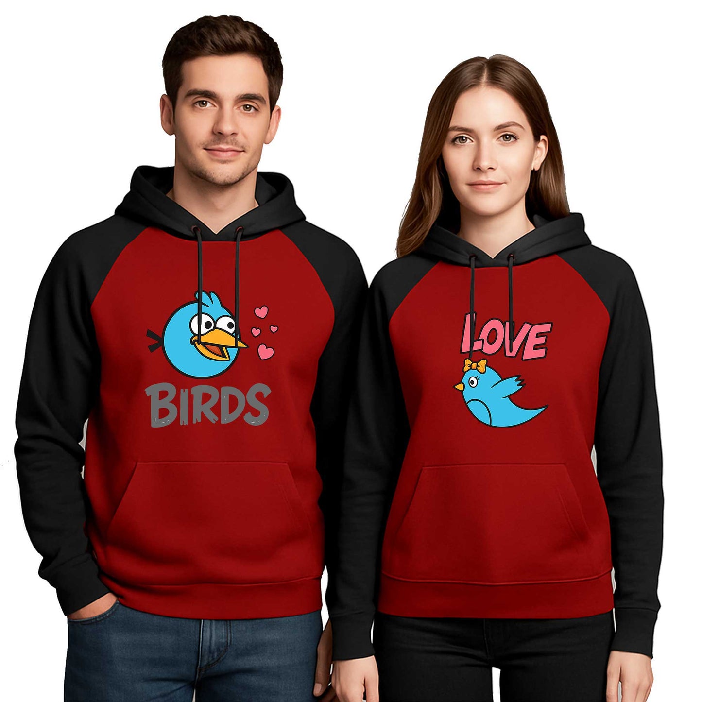 Birds Love Sevgili Çift Renkli Kapşonlu Sweatshirt Hoodie