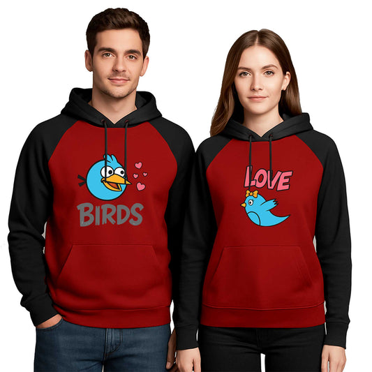 Birds Love Sevgili Çift Renkli Kapşonlu Sweatshirt Hoodie