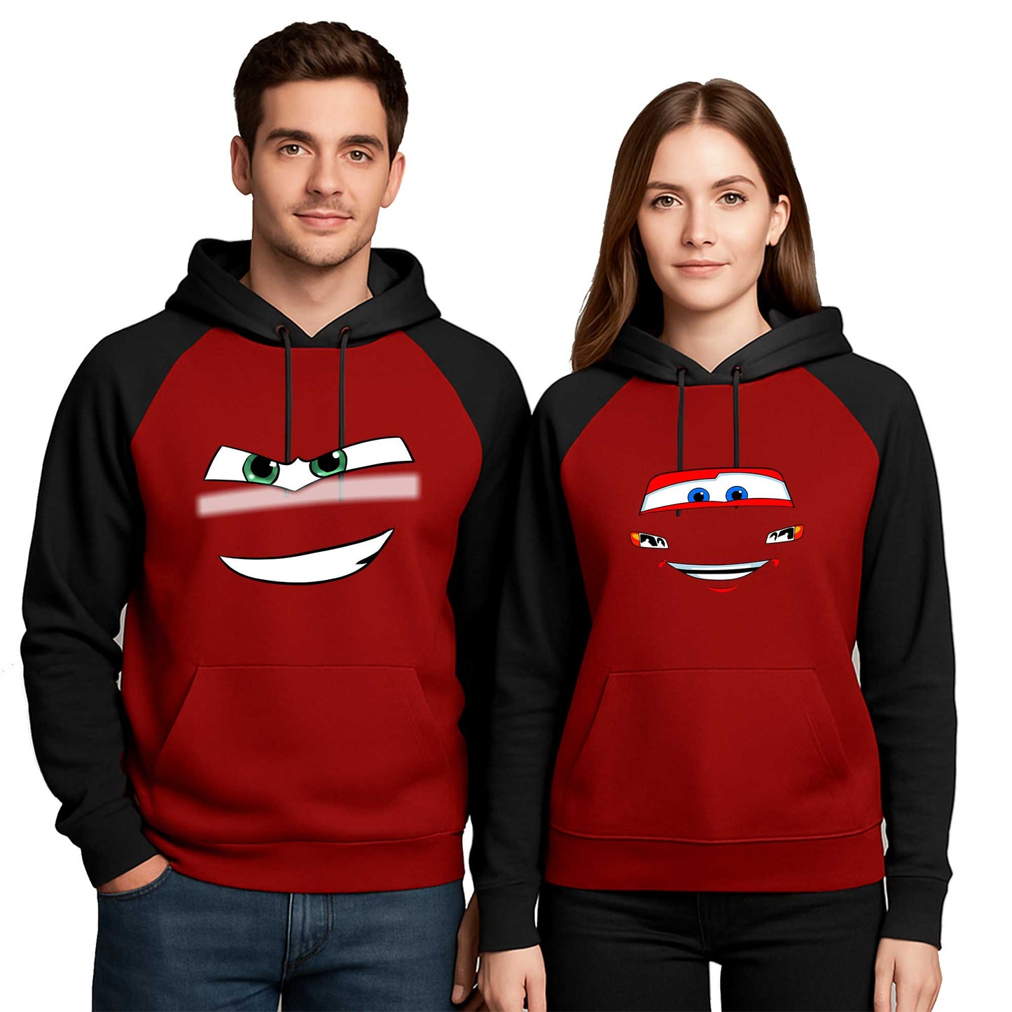 Şimşek McQueen Sevgili Çift Renkli Kapşonlu Sweatshirt Hoodie