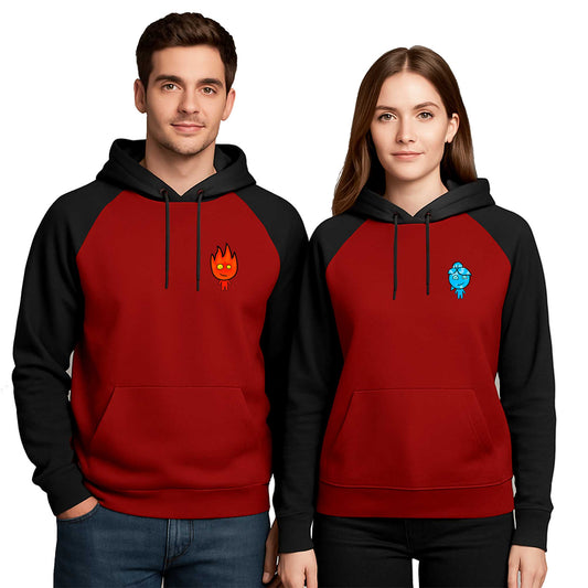 Ateş ve Su Sevgili Çift Renkli Kapşonlu Sweatshirt Hoodie