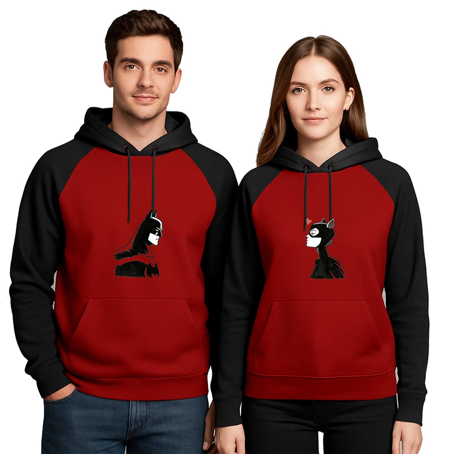 Batman Ateş ve Su Sevgili Çift Renkli Kapşonlu Sweatshirt Hoodie