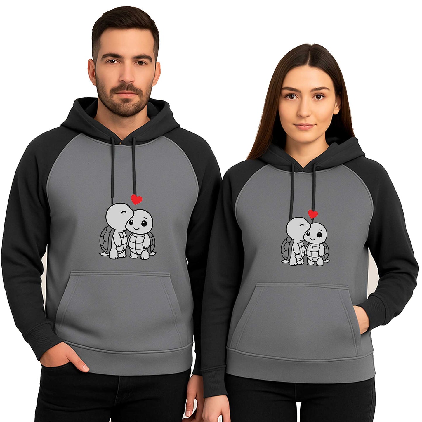 Kaplumbağa Sevgili Çift Renkli Kapşonlu Sweatshirt Hoodie