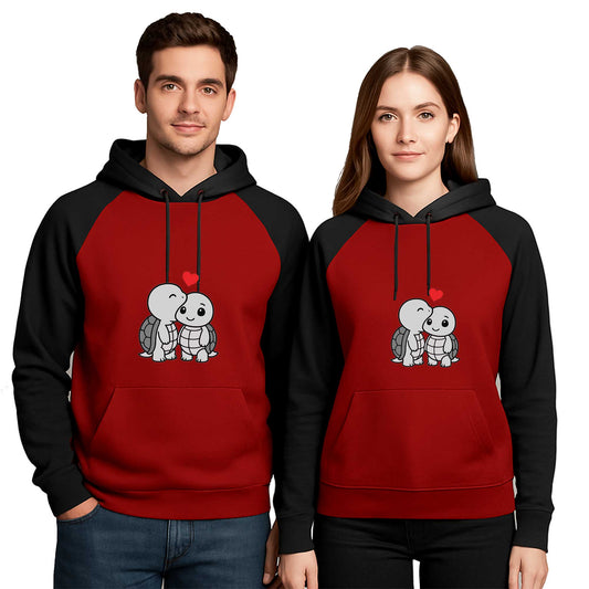 Kaplumbağa Sevgili Çift Renkli Kapşonlu Sweatshirt Hoodie