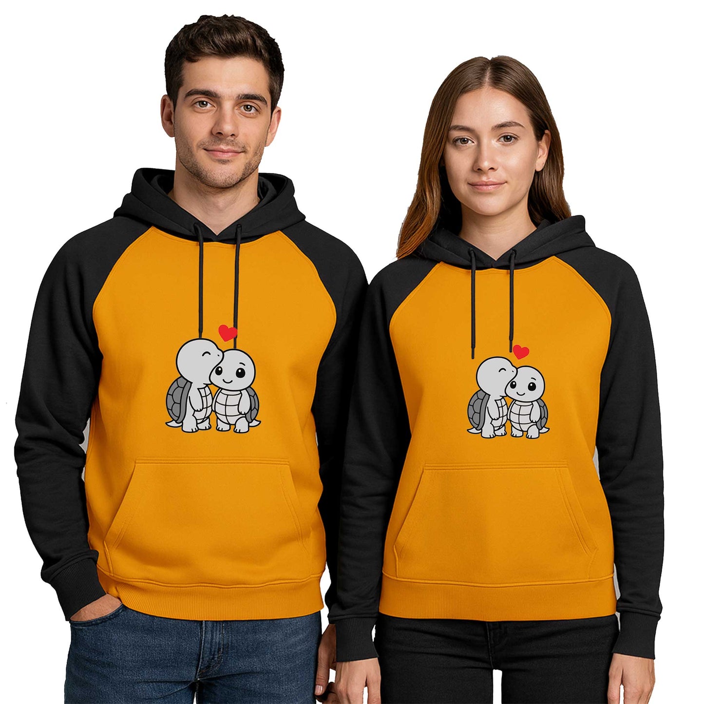Kaplumbağa Sevgili Çift Renkli Kapşonlu Sweatshirt Hoodie