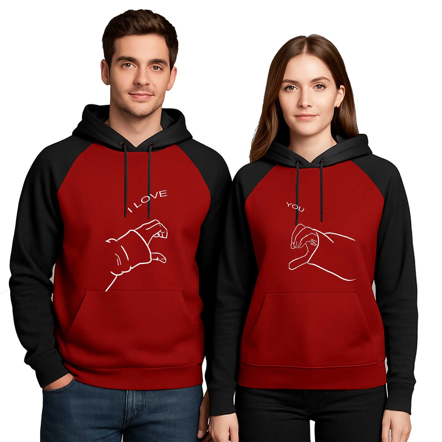 I Love You Kalp Sevgili Çift Renkli Kapşonlu Sweatshirt Hoodie