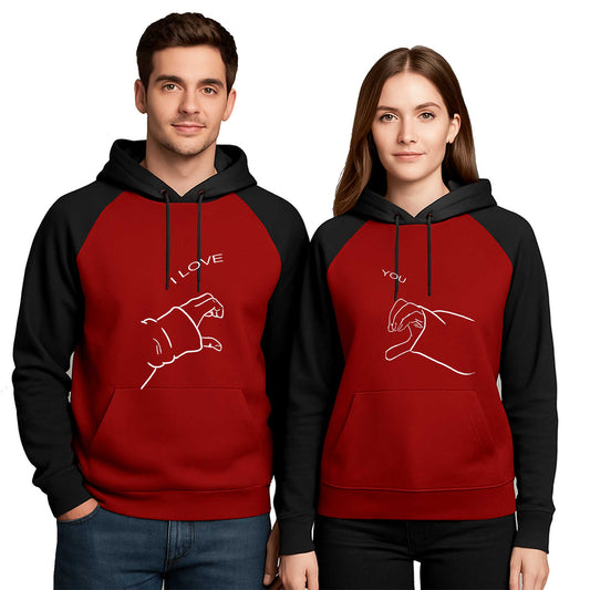 I Love You Kalp Sevgili Çift Renkli Kapşonlu Sweatshirt Hoodie