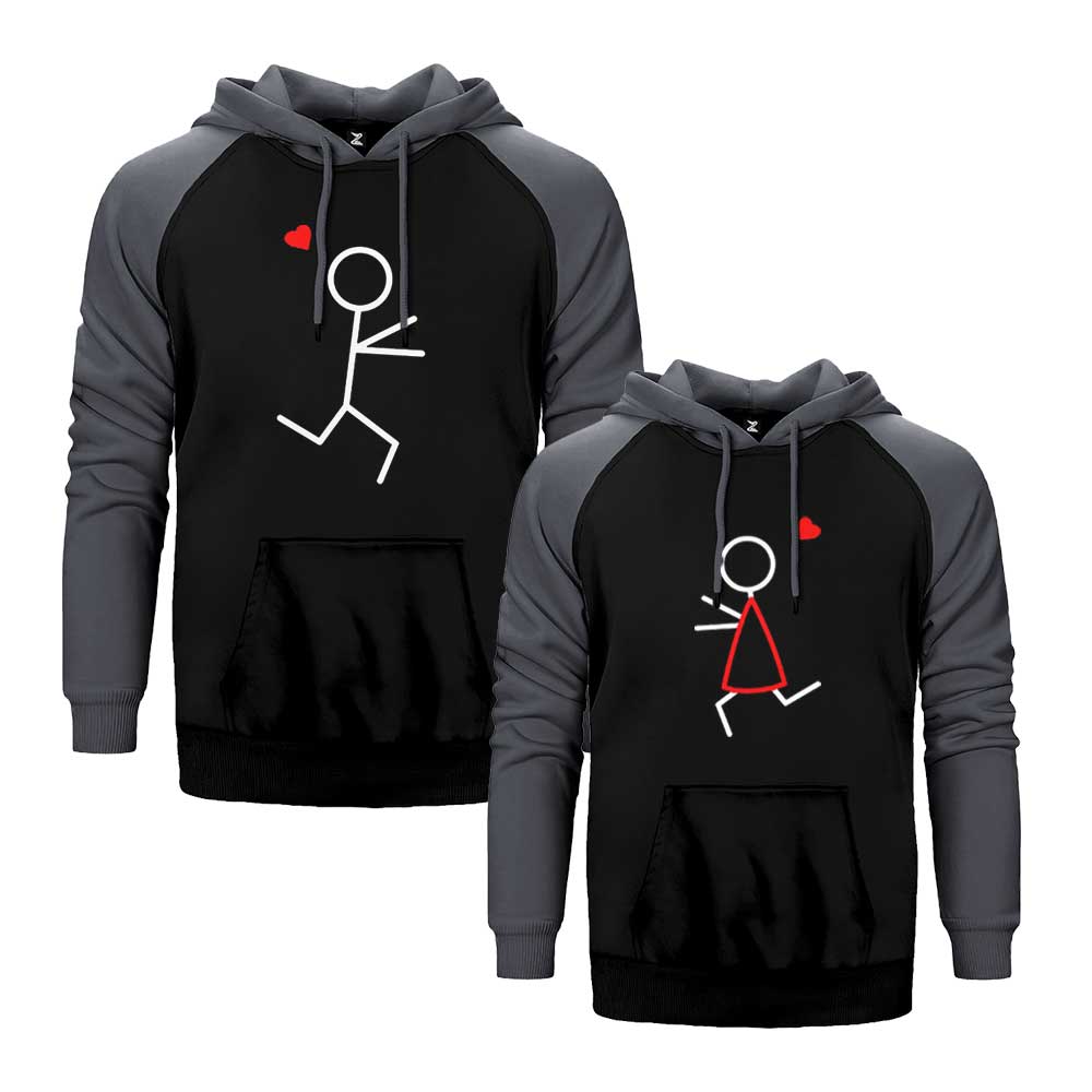 Cin Ali & Cin Ayşe Sevgili Çift Reglan Kol Renkli Kapşonlu Sweatshirt Hoodie