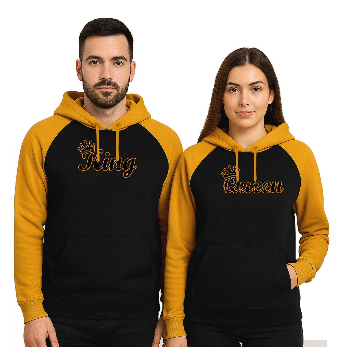 King Queen 1 Sevgili Çift Reglan Kol Renkli Kapşonlu Sweatshirt Hoodie