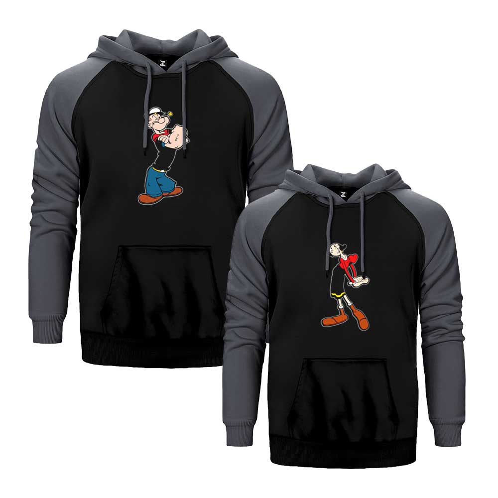 Temel Reis ve Safinaz Sevgili Çift Reglan Kol Renkli Kapşonlu Sweatshirt Hoodie