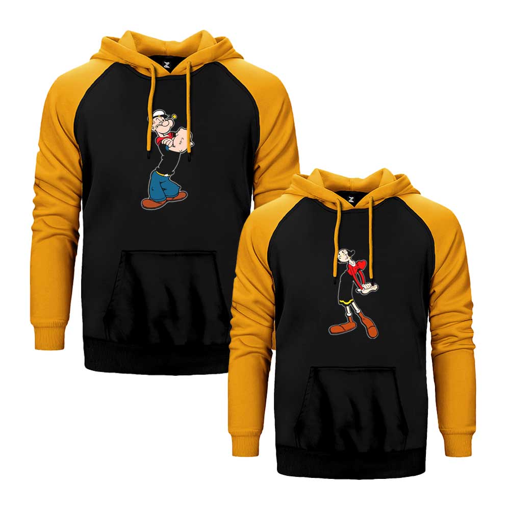 Temel Reis ve Safinaz Sevgili Çift Reglan Kol Renkli Kapşonlu Sweatshirt Hoodie