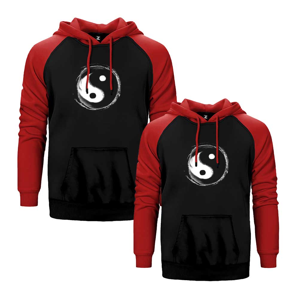 Ying Yang Sevgili Çift Reglan Kol Renkli Kapşonlu Sweatshirt Hoodie