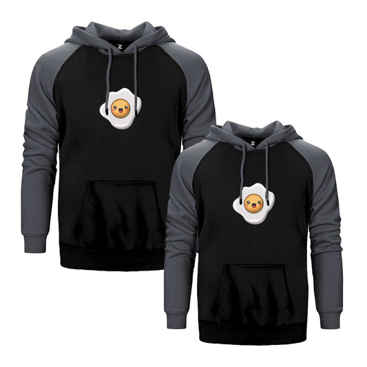 Kızarmış Yumurta Sevgili Çift Reglan Kol Renkli Kapşonlu Sweatshirt Hoodie