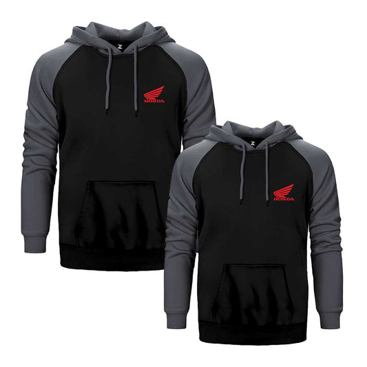 Honda Sevgili Çift Reglan Kol Renkli Kapşonlu Sweatshirt Hoodie