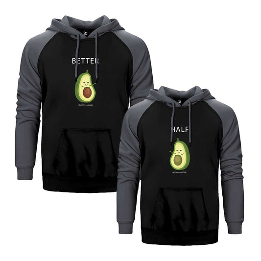 Avakado Better Half Sevgili Çift Reglan Kol Renkli Kapşonlu Sweatshirt Hoodie Sweatshirt