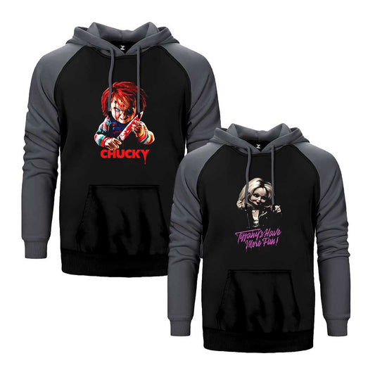 Chucky Sevgili Çift Reglan Kol Renkli Kapşonlu Sweatshirt Hoodie Sweatshirt