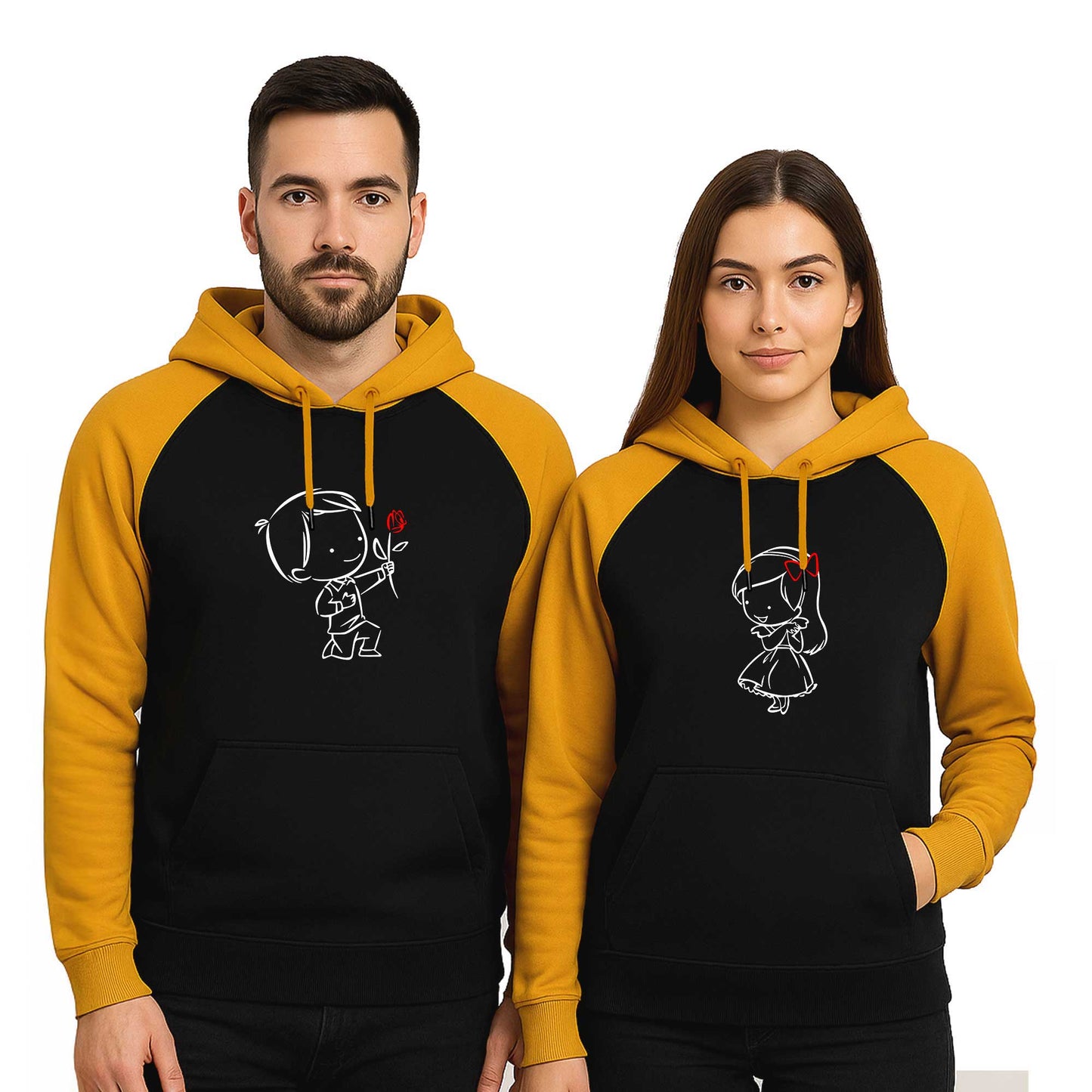 Cute Love Sevgili Çift Reglan Kol Renkli Kapşonlu Sweatshirt Hoodie