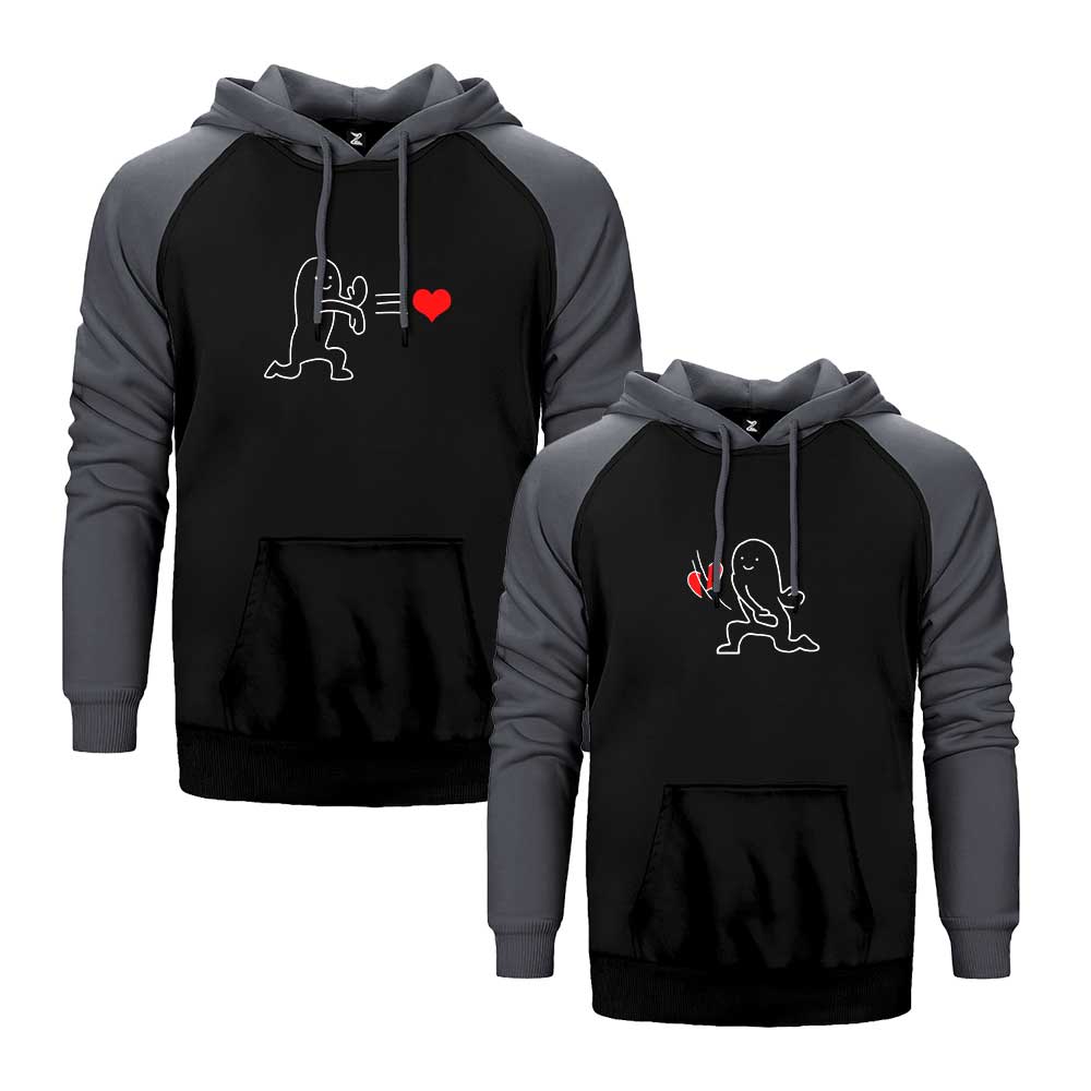 Hadouken Love Sevgili Çift Reglan Kol Renkli Kapşonlu Sweatshirt Hoodie Sweatshirt