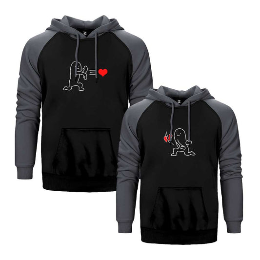Hadouken Love Sevgili Çift Reglan Kol Renkli Kapşonlu Sweatshirt Hoodie Sweatshirt
