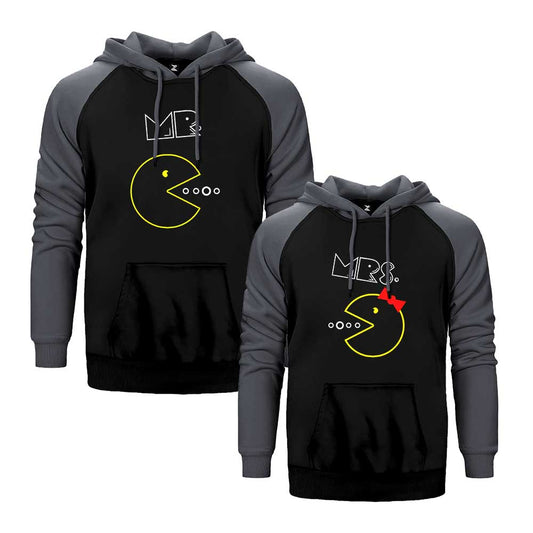 Pacman Sevgili Çift Reglan Kol Renkli Kapşonlu Sweatshirt Hoodie Sweatshirt