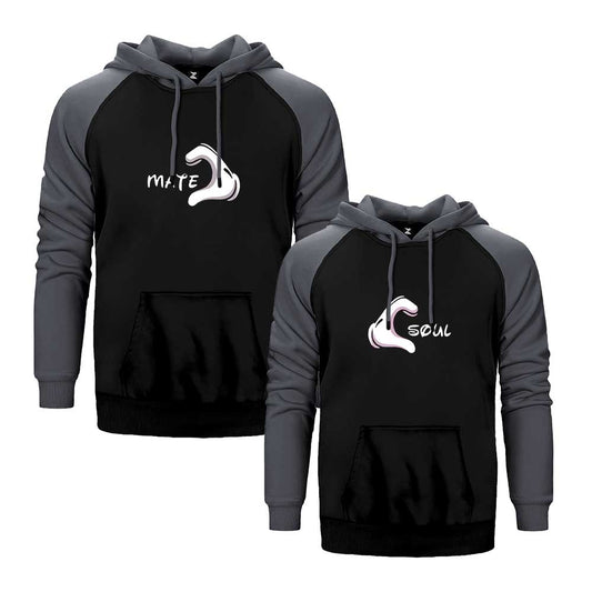 Soul Mate Sevgili Çift Reglan Kol Renkli Kapşonlu Sweatshirt Hoodie Sweatshirt